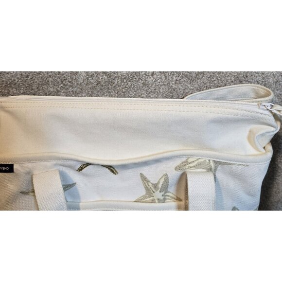Lands' End Canvas Tote Bag Zips Shut Organize Pockets Starfish Beach Key Holder - Picture 12 of 16